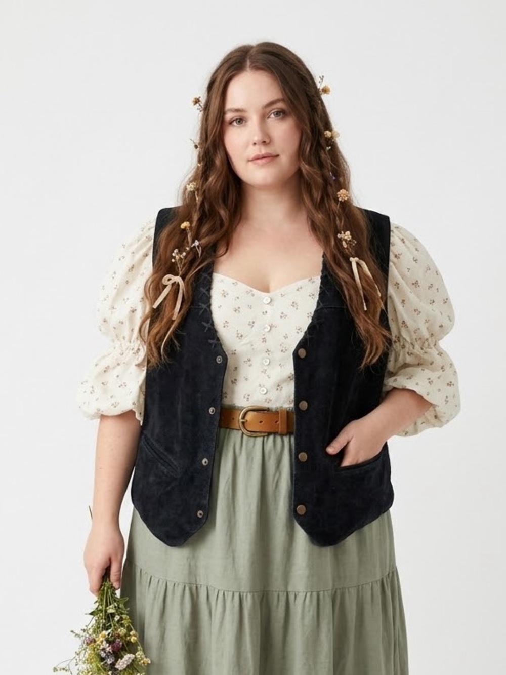 Vintage Boho Western Suede Vest Snap Button Cowgirl Festival Goblincore Earthy